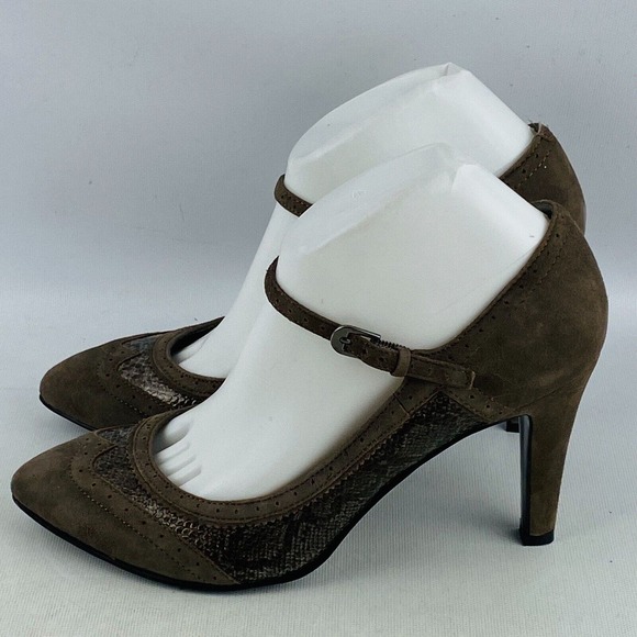 Womens 9M Bandolino‎ Boyden Pumps Gray Suede Snake Print 3" Heels Pointed Toes - Picture 4 of 9